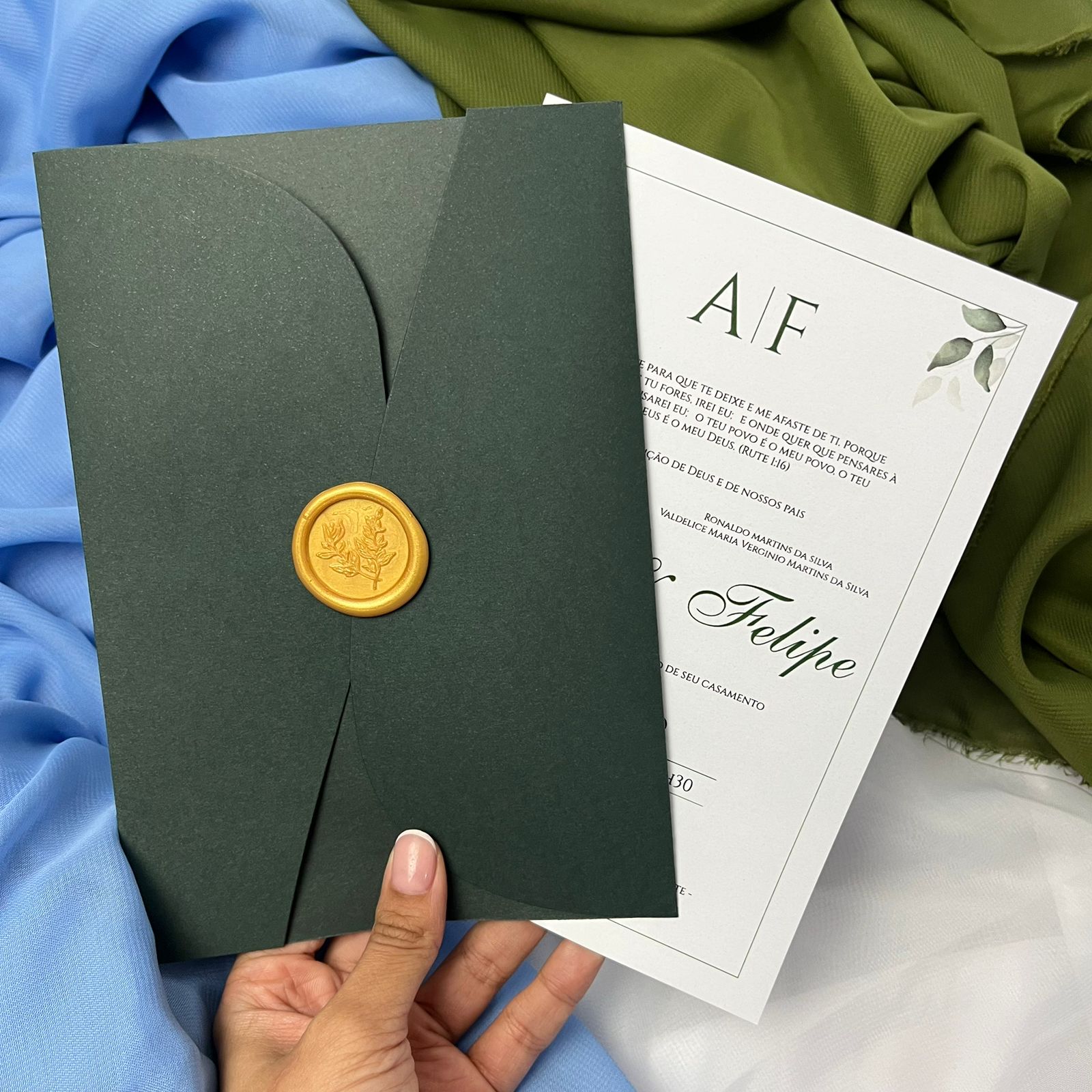 Convite envelope elegante e lacre de cera